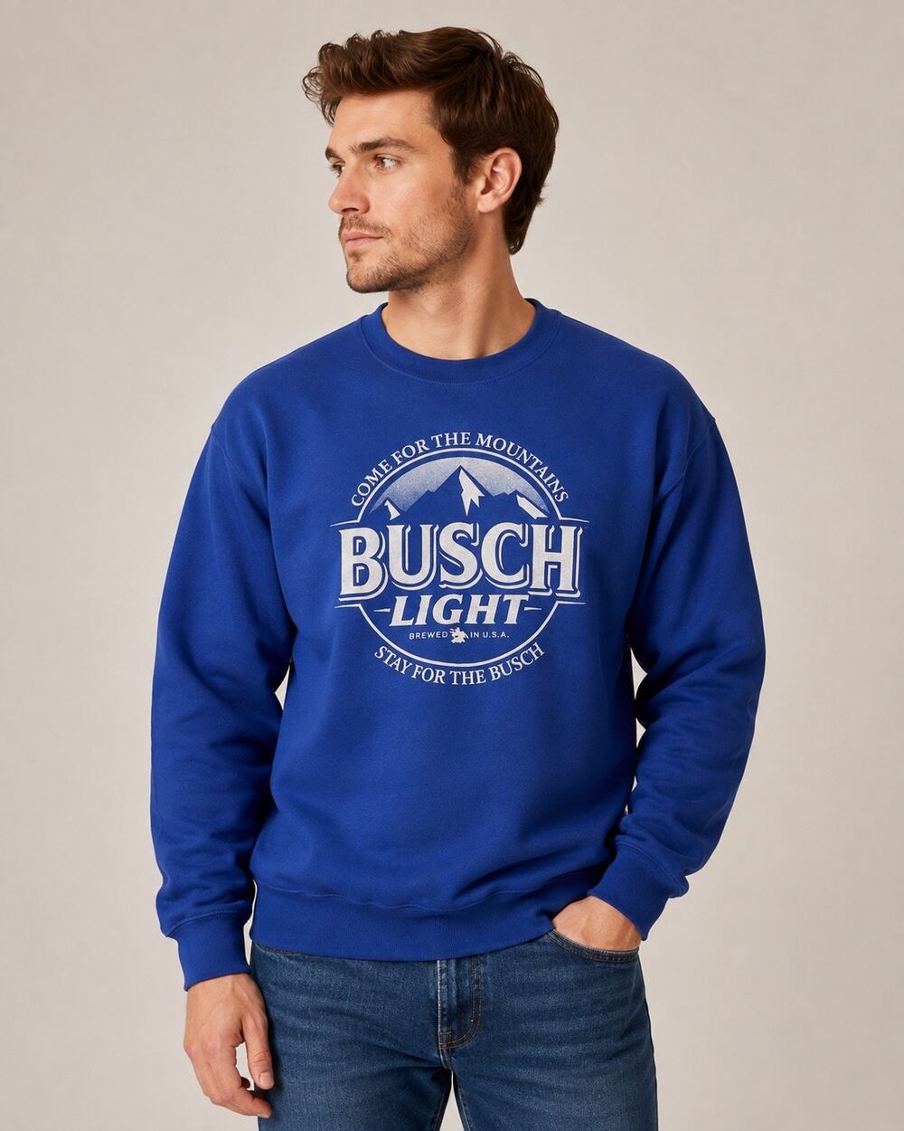 Crewneck Sweatshirt graphic Busch Light Medium Blue Gildan DryBlend Beer Logo